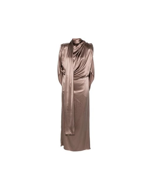 Mugler Brown Draped Midi Dress