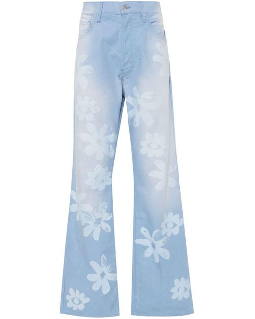 Alchemist Blue Floral-Print Canvas Trousers for men