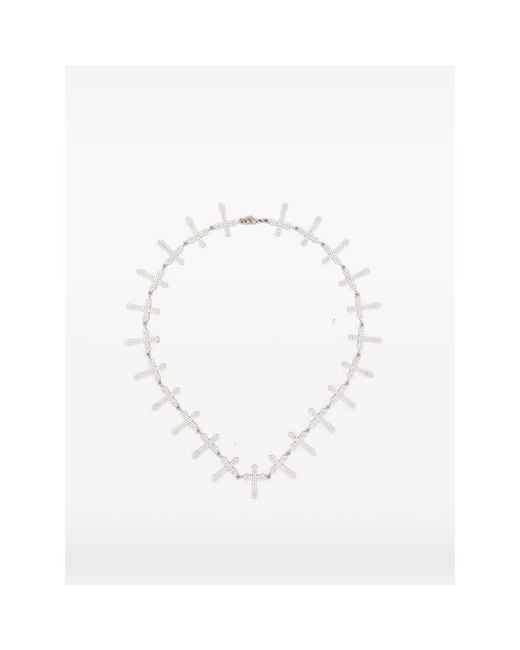 DARKAI White Cross Tennis Crystal-Embellished Necklace for men