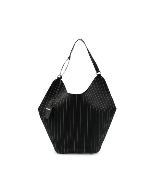 Dondup Black Pinstripe-Pattern Ring-Handle Tote Bag