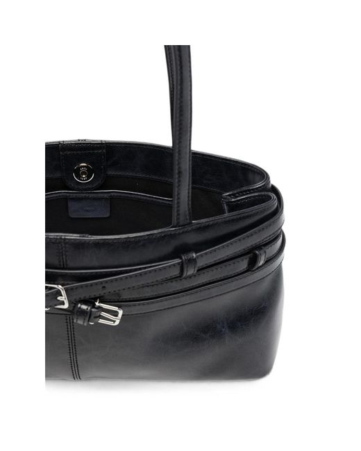 OSOI Black Brocle Buckled Leather Shoulder Bag
