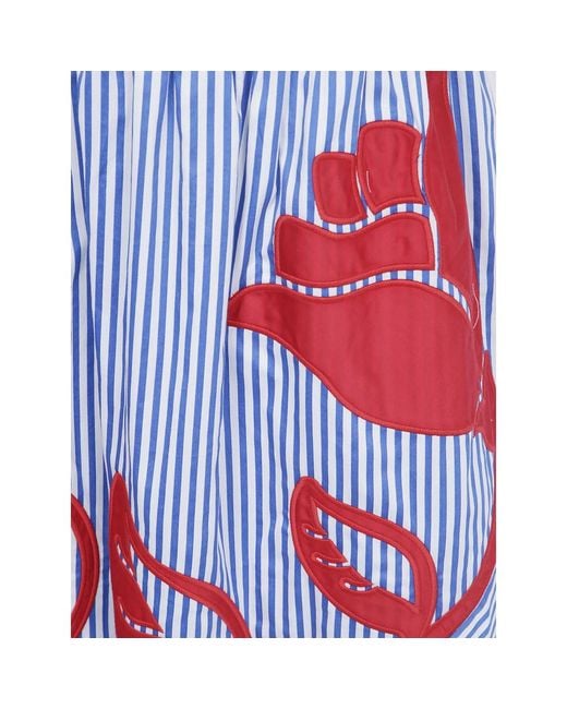 Farm Rio Blue Stripe-Print Appliqué Dress