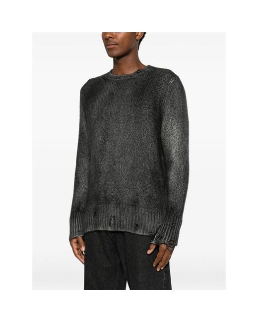 Avant Toi Gray Distressed Spray-Effect Sweater for men