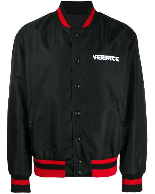 Versace Black Embroidered Medusa Bomber Jacket for men