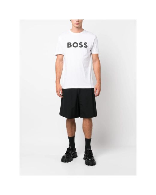 Boss White Logo-Print Cotton T-Shirt for men