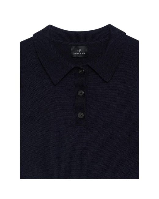 Anine Bing Blue Lee Polo Sweater
