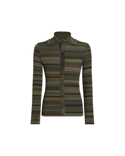 Dolce & Gabbana Green Ribbed Wool Cardigan for men