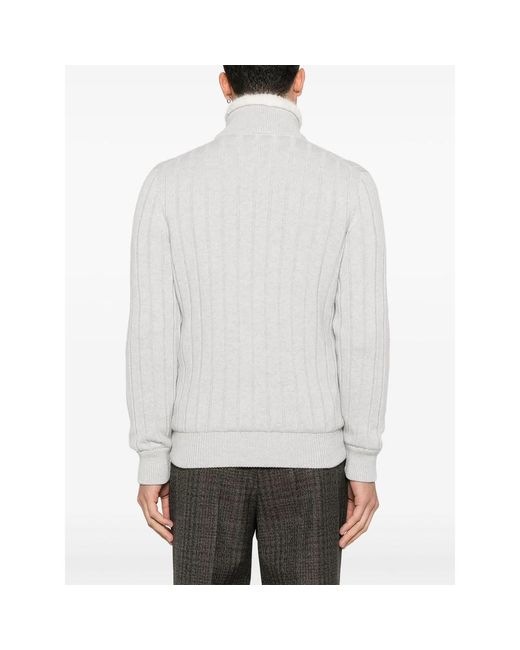 Fileria White Ribbed Zip Cardigan for men