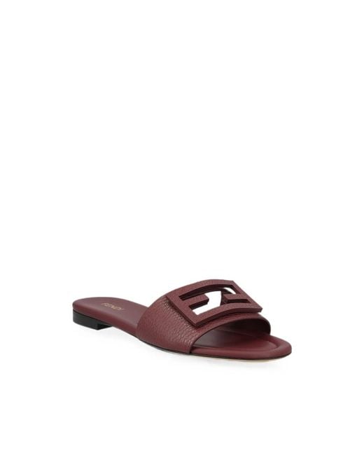 Fendi Brown Baguette Burgundy Leather Slides