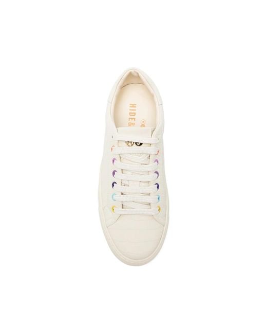 HIDE & JACK White Crocodile-Embossed Sneakers