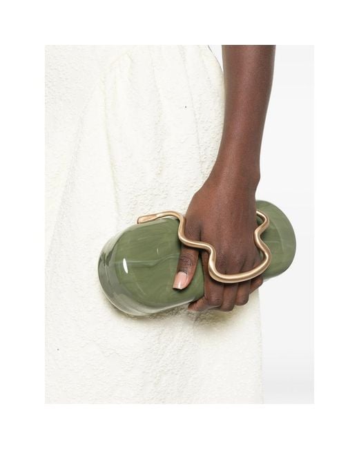 Cult Gaia Green Ilaria Marble-Effect Sculptural Clutch Bag