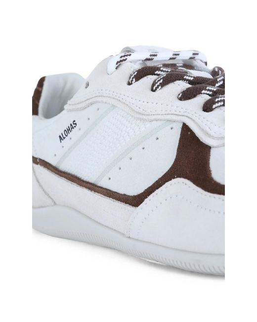 Alohas White Suede-Panelled Lace-Up Sneakers