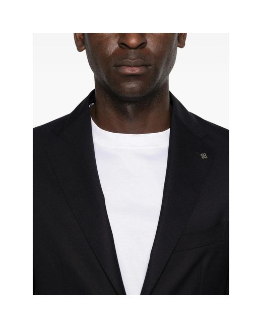 Tagliatore Black Notched-Lapel Patch-Pocket Blazer for men