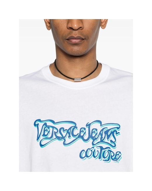 Versace Jeans Couture White Logo-Print T-Shirt for men