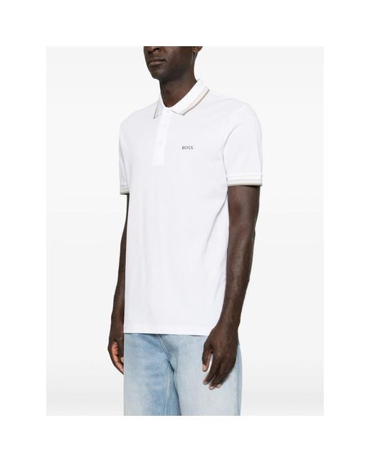 Boss White Logo-Embroidered Polo Shirt for men