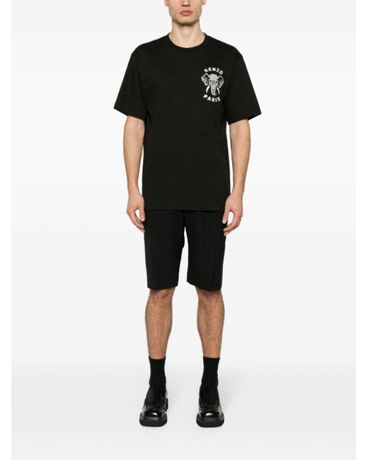 KENZO Black Elephant-Embroidered Cotton T-Shirt for men