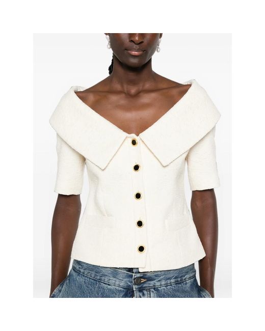 Alessandra Rich White Off-Shoulder Button-Up Jacket