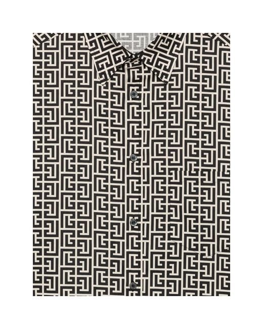 Balmain Gray Monogram-Print Button-Down Shirt for men