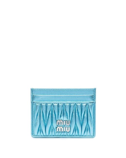 Miu Miu Blue Matelassé-effect Logo Wallet