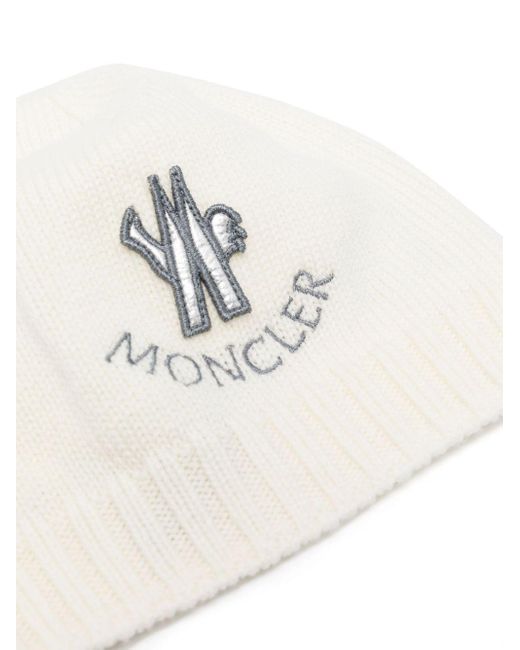 Moncler White Logo-Embroidered Knitted Beanie