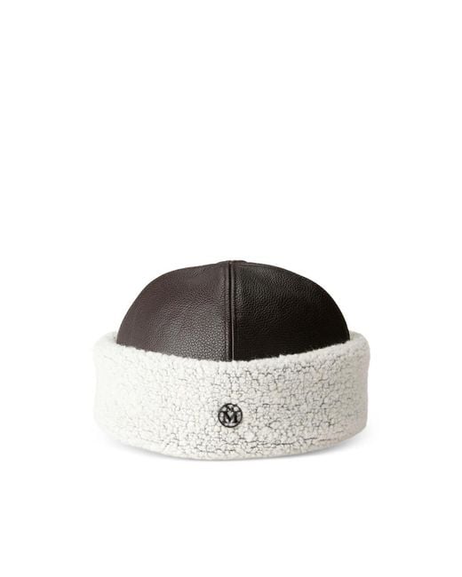 Maison Michel Black Marthe Shearling-Trim Leather Hat