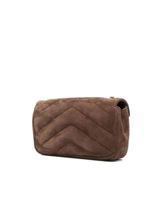 Saint Laurent Brown Mini Loulou Logo-Patch Cross Body Bag