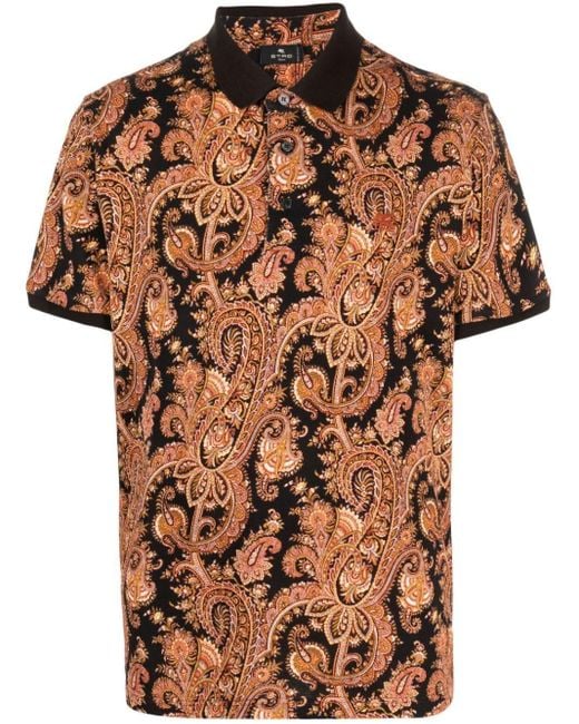 Etro Brown Paisley-Print Cotton Polo Shirt for men