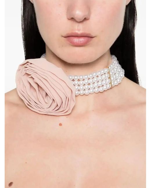 Blumarine Pink Floral-Appliqué Chocker