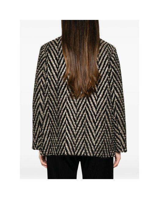 Forte_forte Gray Chevron-Knit Fringed Coat