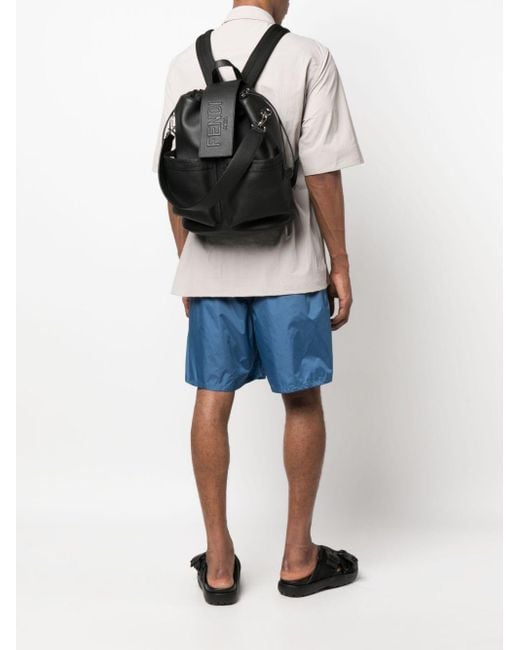 Fendi Black Logo-Embossed Leather Backpack for men