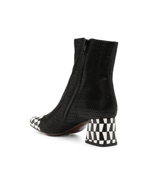 Chie Mihara Black Volkiara Snake-Effect Checkerboard Ankle Boots