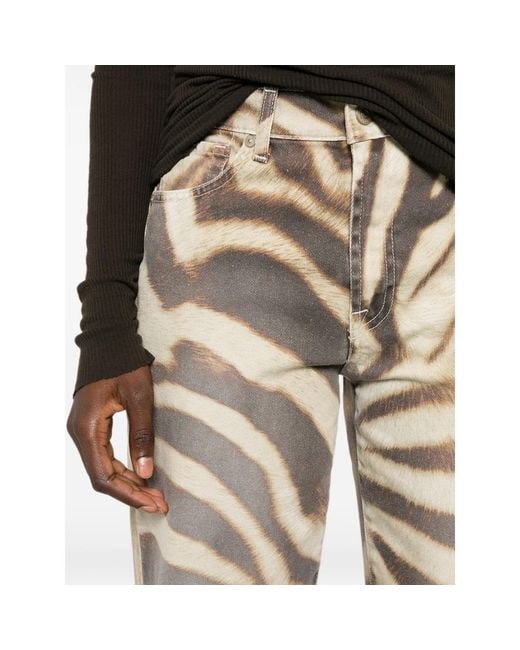 7 For All Mankind Natural Stovepipe Zebra-Print Straight-Leg Jeans