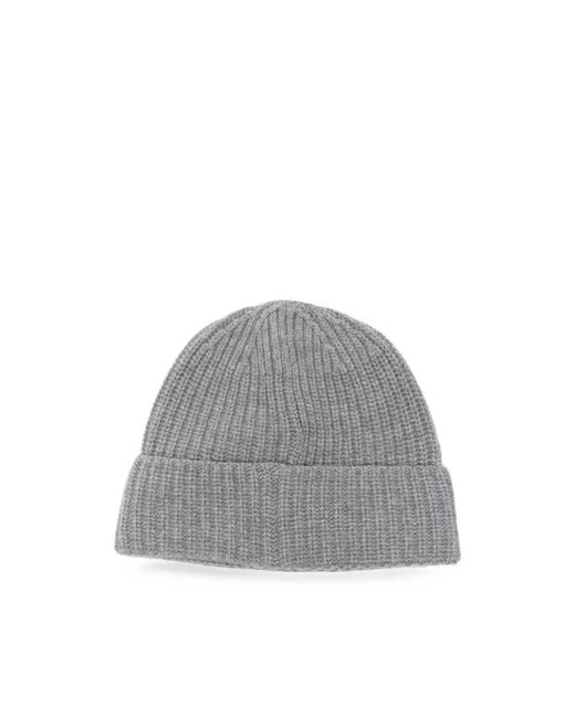 Stone Island Gray Logo-Patch Ribbed-Knit Beanie Hat for men