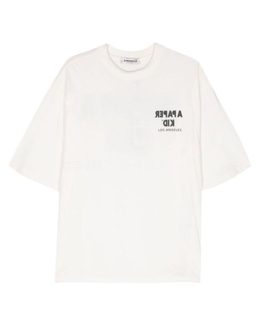 A PAPER KID White Logo-Print Cotton T-Shirt