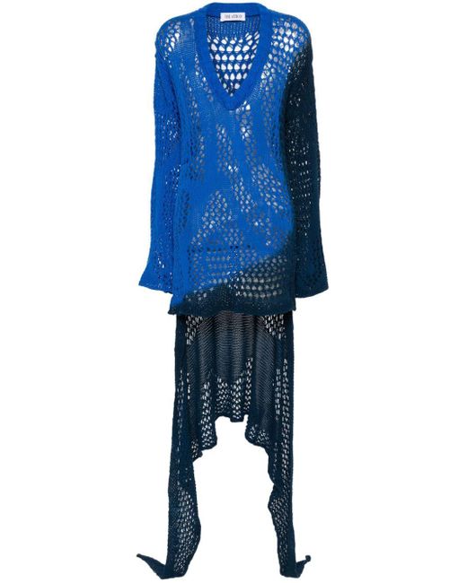 The Attico Blue Crochet-Knit High-Low Dress