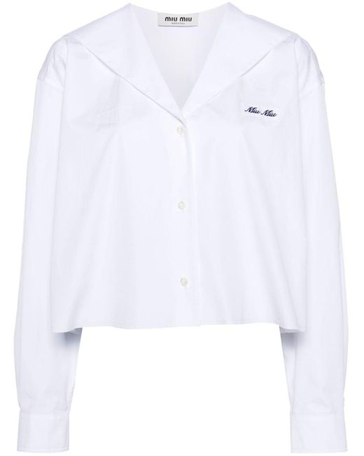 Miu Miu White Logo-Appliqué Poplin Sailor Shirt