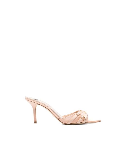Elisabetta Franchi Pink Leather Mules With Straps