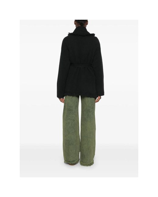 Alanui Black Fringe-Trim Belted Cardigan