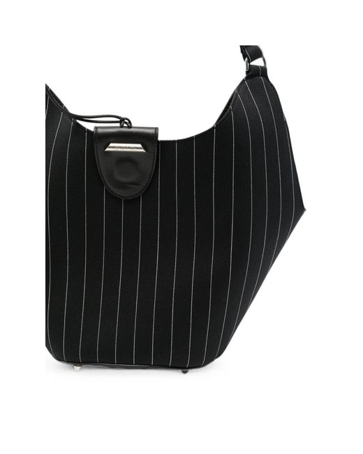 Dondup Black Pinstripe-Pattern Ring-Handle Tote Bag