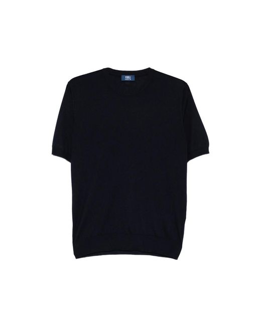 Fedeli Blue Short-Sleeve Crewneck Knitted Top for men
