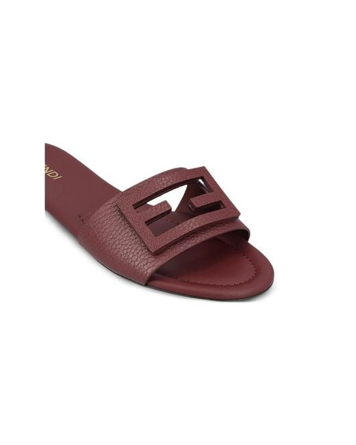 Fendi Brown Baguette Burgundy Leather Slides