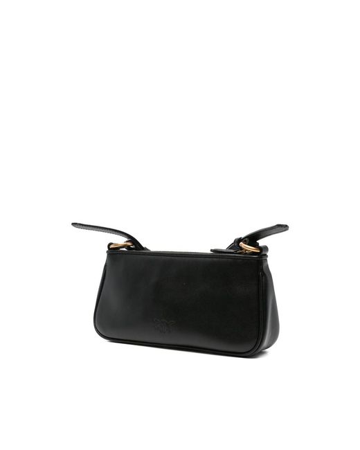 Pinko Black Leather Mini Half Moon Crossbody Bag