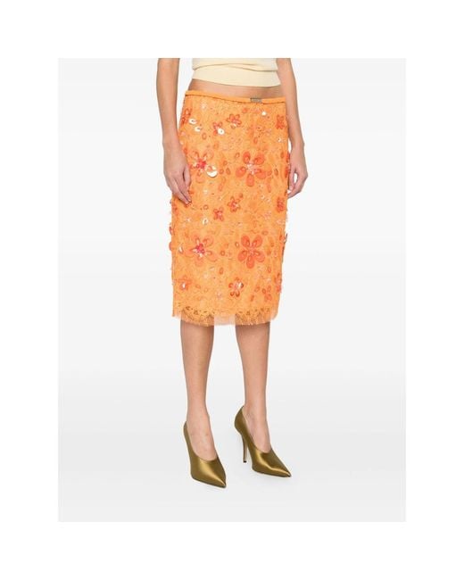 Gucci Orange Sequin-Embellished Midi Skirt