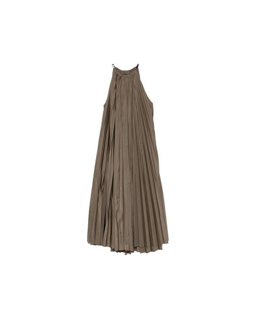 Max Mara Brown Pleated Halterneck Midi Dress