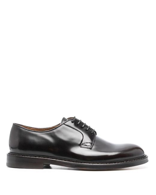 Doucal's Black Round-Toe Patent-Leather Derby Shoes for men