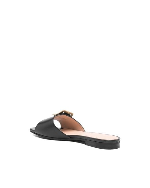 Bally Black Open Toe Flats With-Tone Hardware