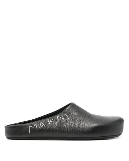 Marni Gray Logo-embroidered Slippers for men