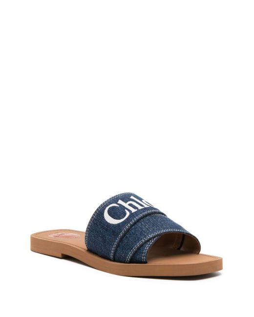 Chloé Blue Woody Denim Flat Sandals