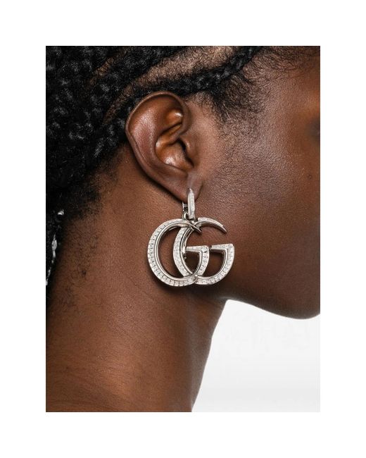 Gucci White Gg Marmont Crystal-Embellished Earrings