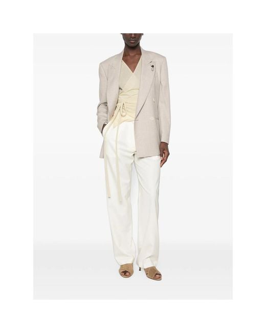 Lardini Natural Houndstooth-Pattern Double-Breasted Blazer